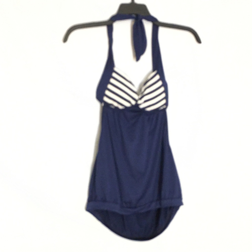 MokingTop Nautical Navy blue stripes Halter Top  L